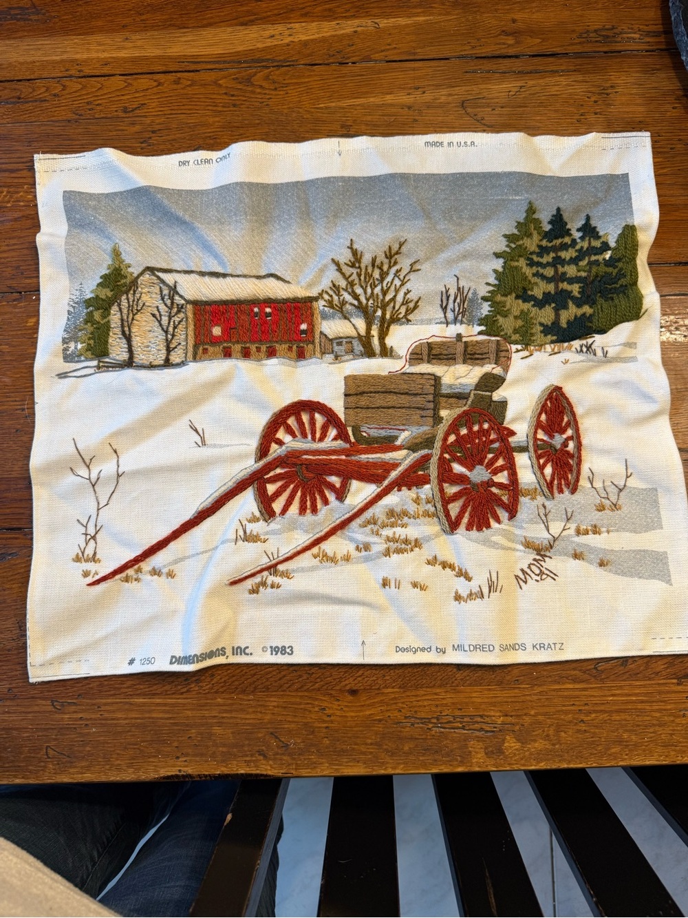 Dimensions Completed Crewel Embroidery “Abandoned Buggy” By Mildred Sands Kratz